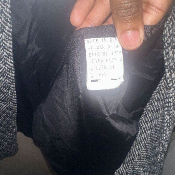 Leslie Fay Womens Medium Black White Herringbone Tweed Button Front Coat Jacket - Picture 3 of 9